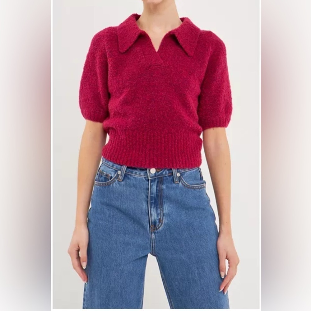 Endless Rose Collared Short Sleeve Sweater – Size Small